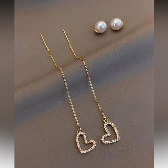 Heart Drop Earrings N1072 - Picture 2 of 4